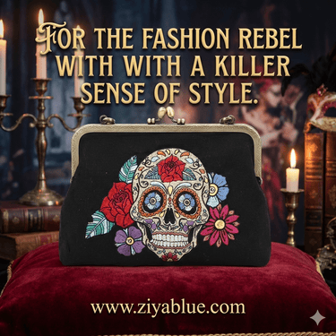 Floral Sugar Skull Kisslock Bag - Ziya Blue