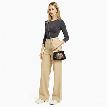 Floral Sugar Skull Kisslock Bag - Ziya Blue