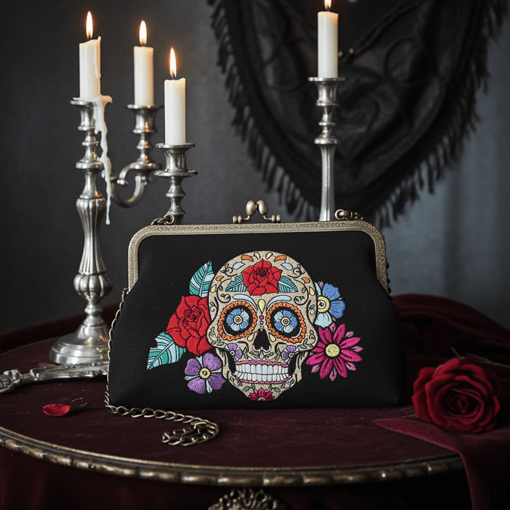 Floral Sugar Skull Kisslock Bag - Ziya Blue