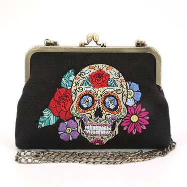 Floral Sugar Skull Kisslock Bag - Ziya Blue