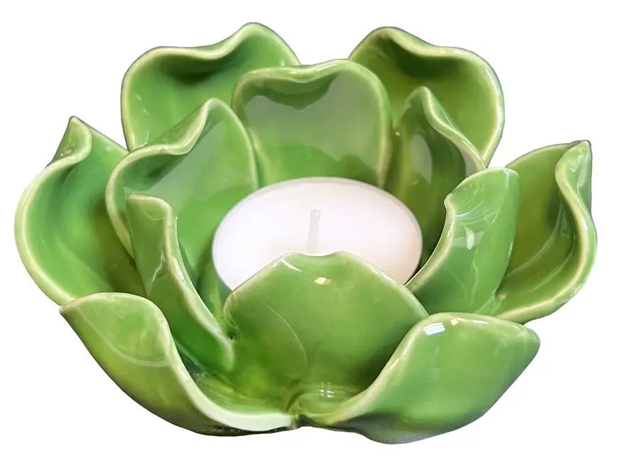 Forever Floral Green Ceramic Tealight Holder - Ziya Blue