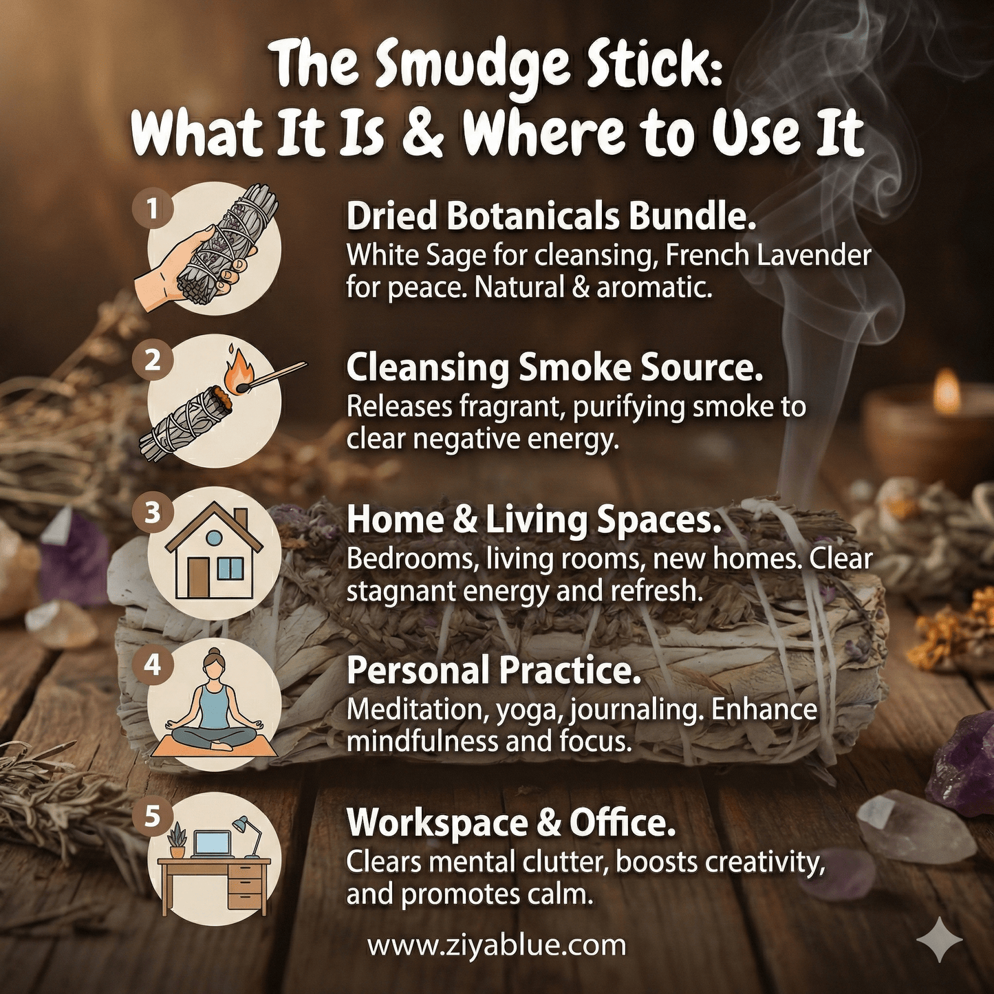 French Lavender & White Sage Smudge Stick 4" - Ziya Blue