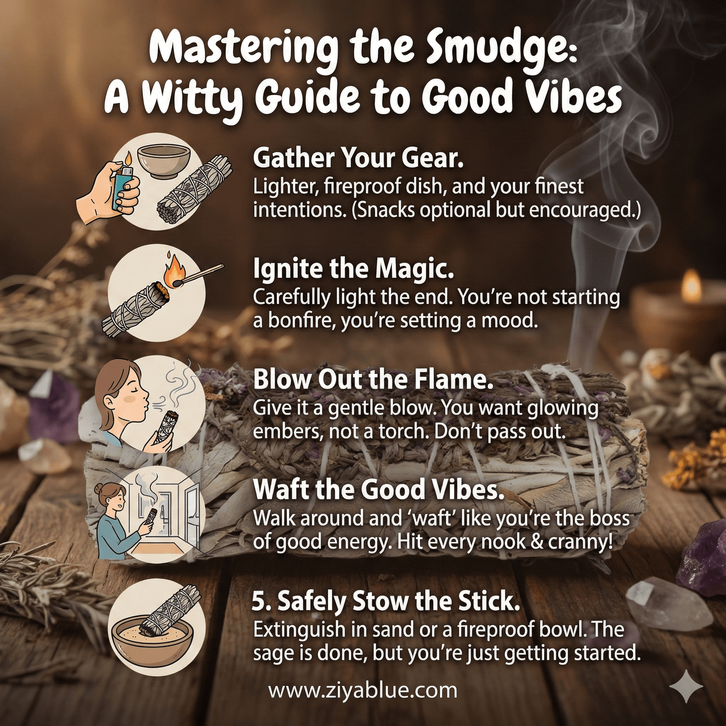 French Lavender & White Sage Smudge Stick 4" - Ziya Blue