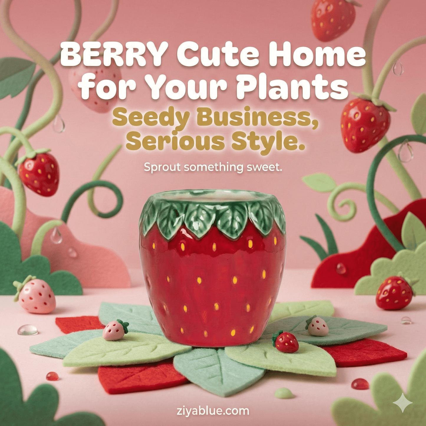 Fresh Picked Strawberry Ceramic Planter - Ziya Blue