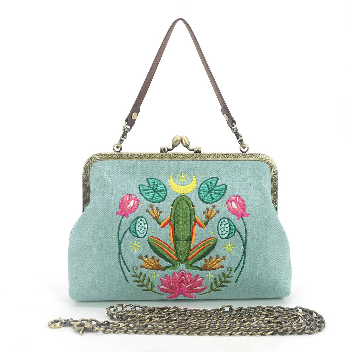 Frog in the Lily Pond Kiss Lock Bag 🐸 - Ziya Blue