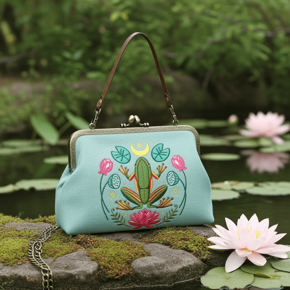 Frog in the Lily Pond Kiss Lock Bag 🐸 - Ziya Blue