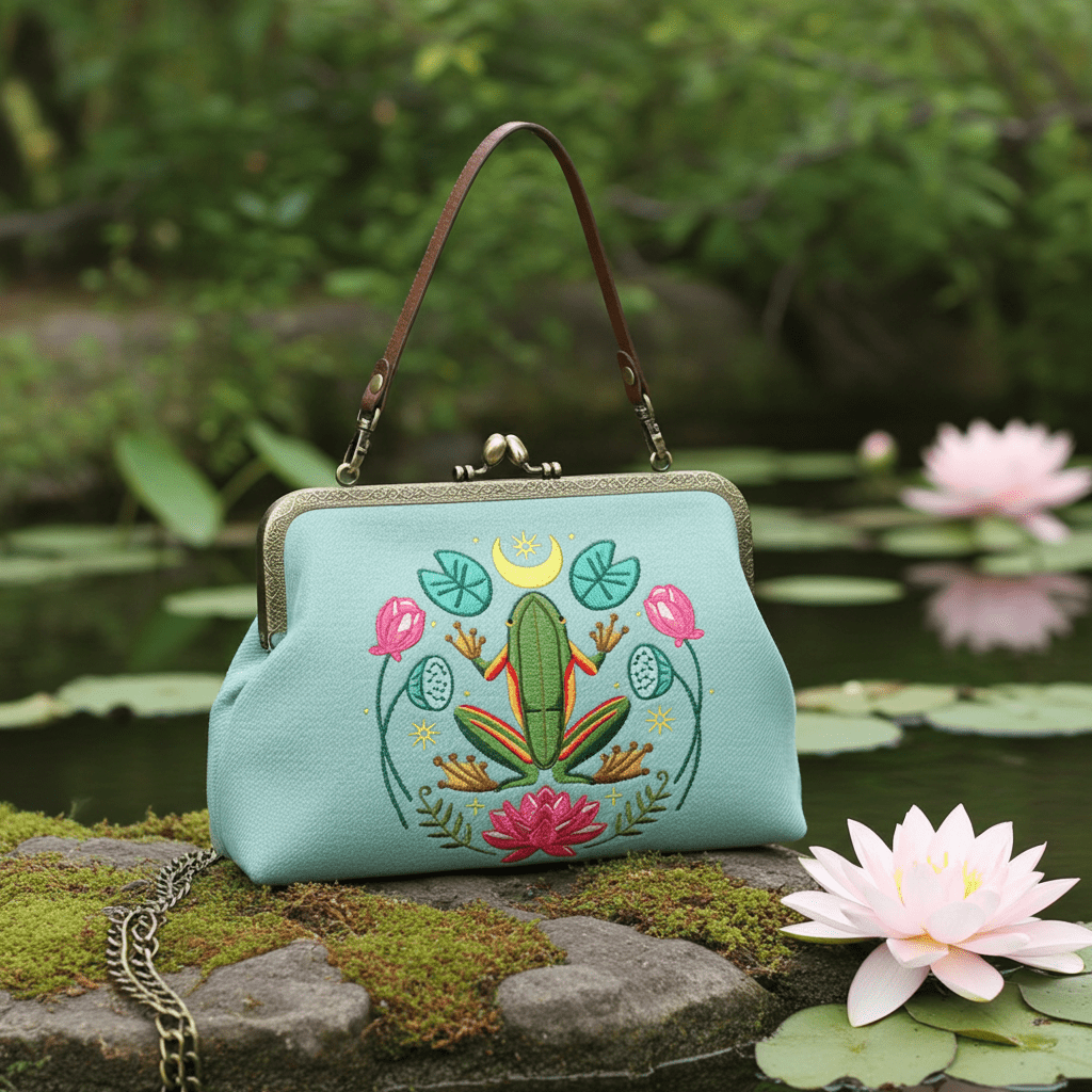 Frog in the Lily Pond Kiss Lock Bag 🐸 - Ziya Blue