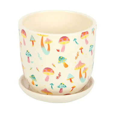 Funky Fungi Mushroom Print Plant Pot with Saucer - Ziya Blue