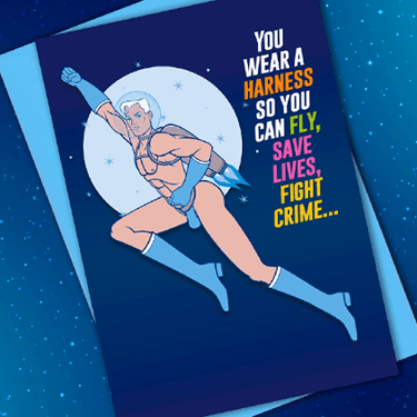 Funny Gay Superhero Harness Card - Ziya Blue