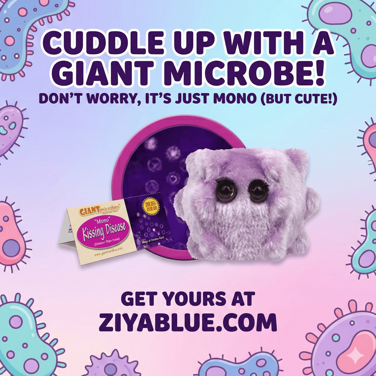 GIANTmicrobes Kissing Disease (Mono) Plush | 5 - 7" Epstein - Barr Viral Toy - Ziya Blue