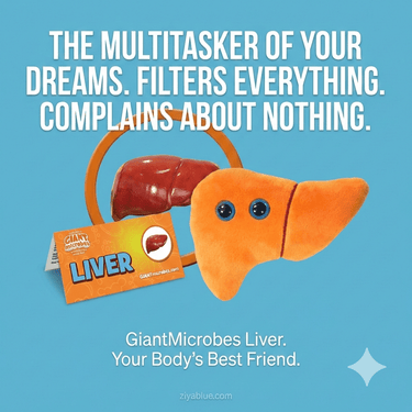 GIANTmicrobes Liver Plush | 7 - 9" Anatomy Toy – The Ultimate Detox Hero - Ziya Blue