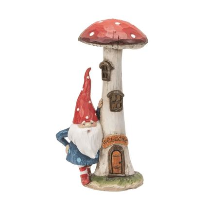 Gnome with LED Mushroom House Statue 🌟🍄 - Ziya Blue