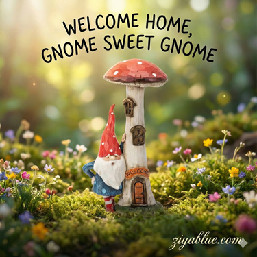 Gnome with LED Mushroom House Statue 🌟🍄 - Ziya Blue