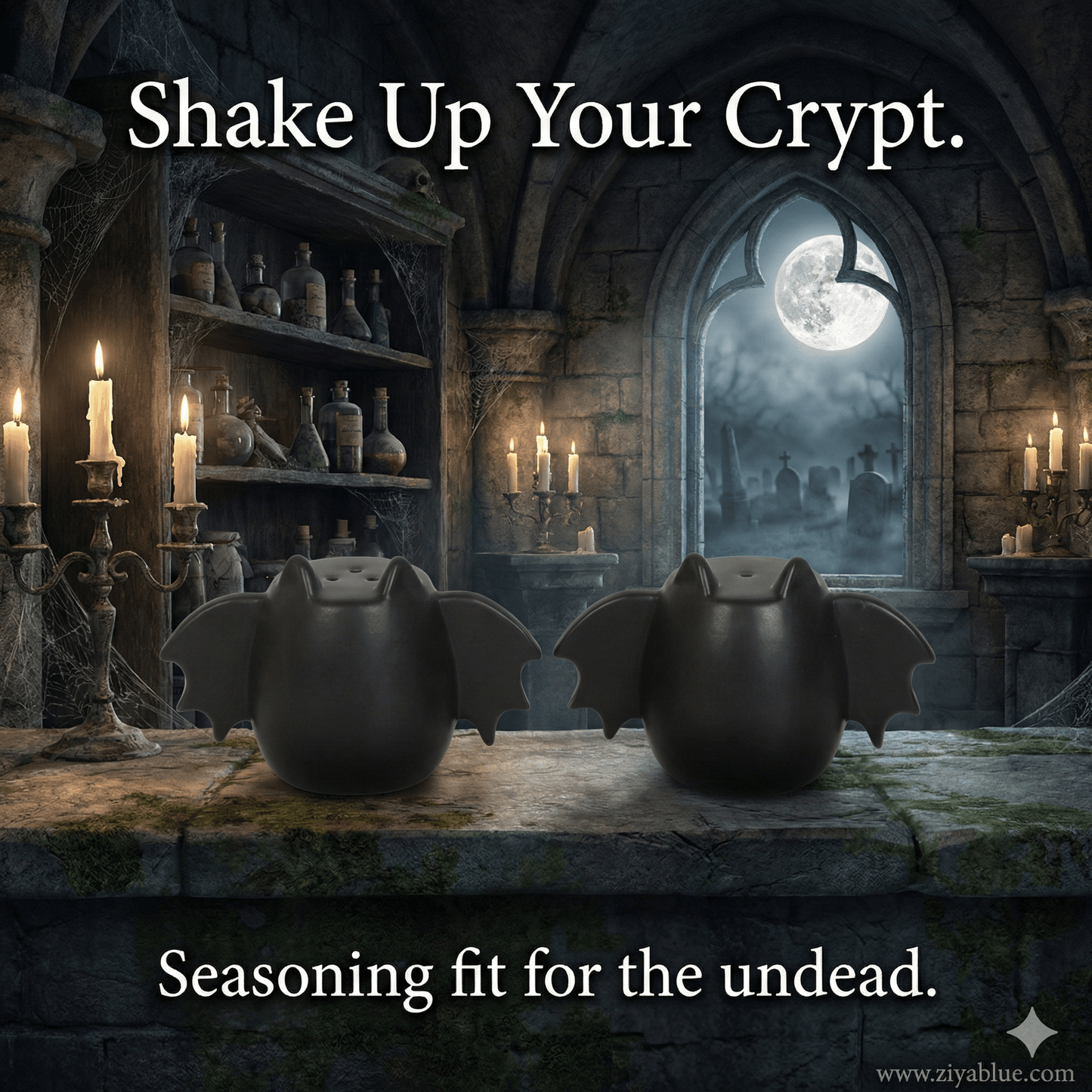 Gothic Bat Wing Salt and Pepper Shakers - Ziya Blue