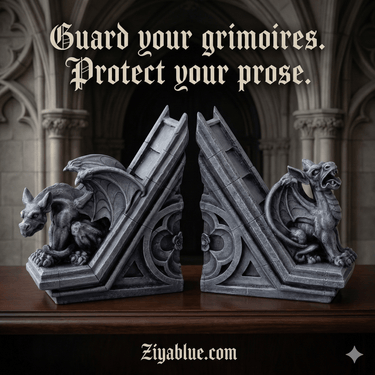 Gothic Gargoyle Bookends | Hand - Painted Resin Shelf Decor - Ziya Blue