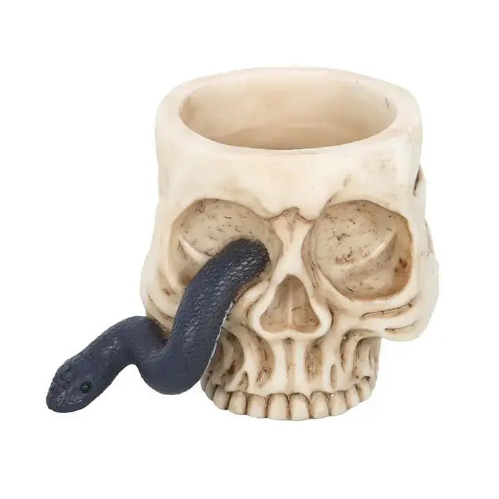 Gothic Skull Tealight Holder with Snake - Ziya Blue