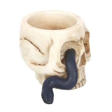 Gothic Skull Tealight Holder with Snake - Ziya Blue