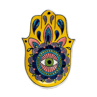Hamsa Hand Ceramic Incense Holder – Evil Eye Trinket Dish (5.5")