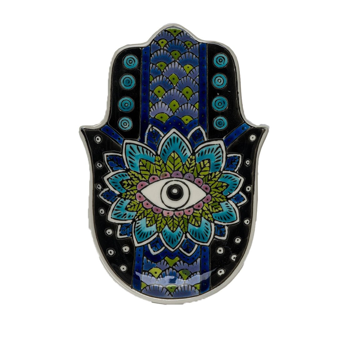 Hamsa Hand Ceramic Incense Holder – Evil Eye Trinket Dish (5.5")