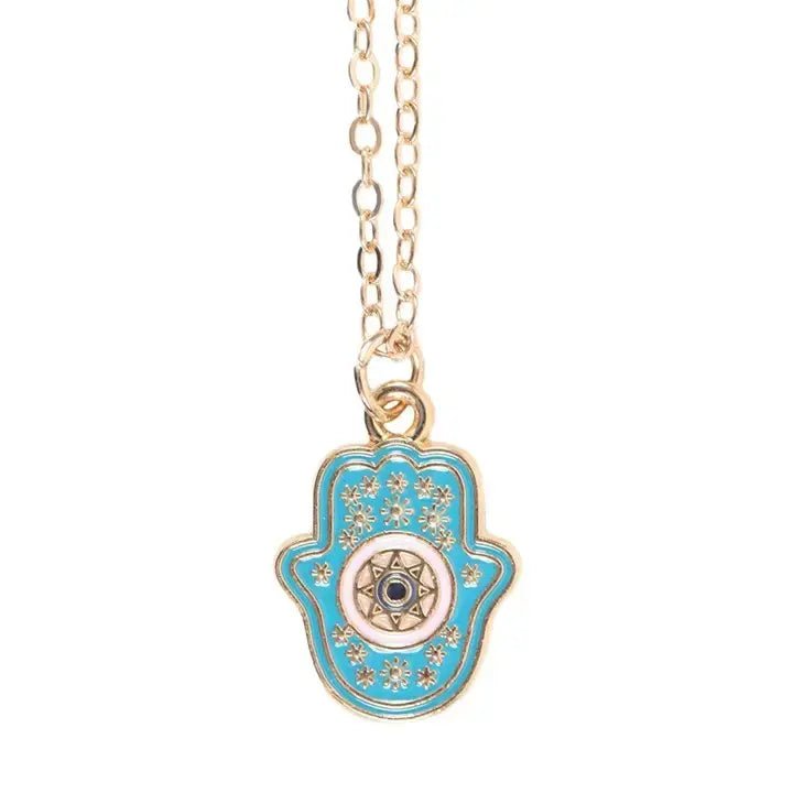 Hand of Hamsa Necklace On Greeting Card - Ziya Blue
