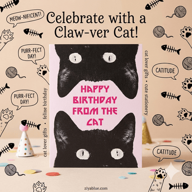Happy Birthday from the Cat Card - Ziya Blue