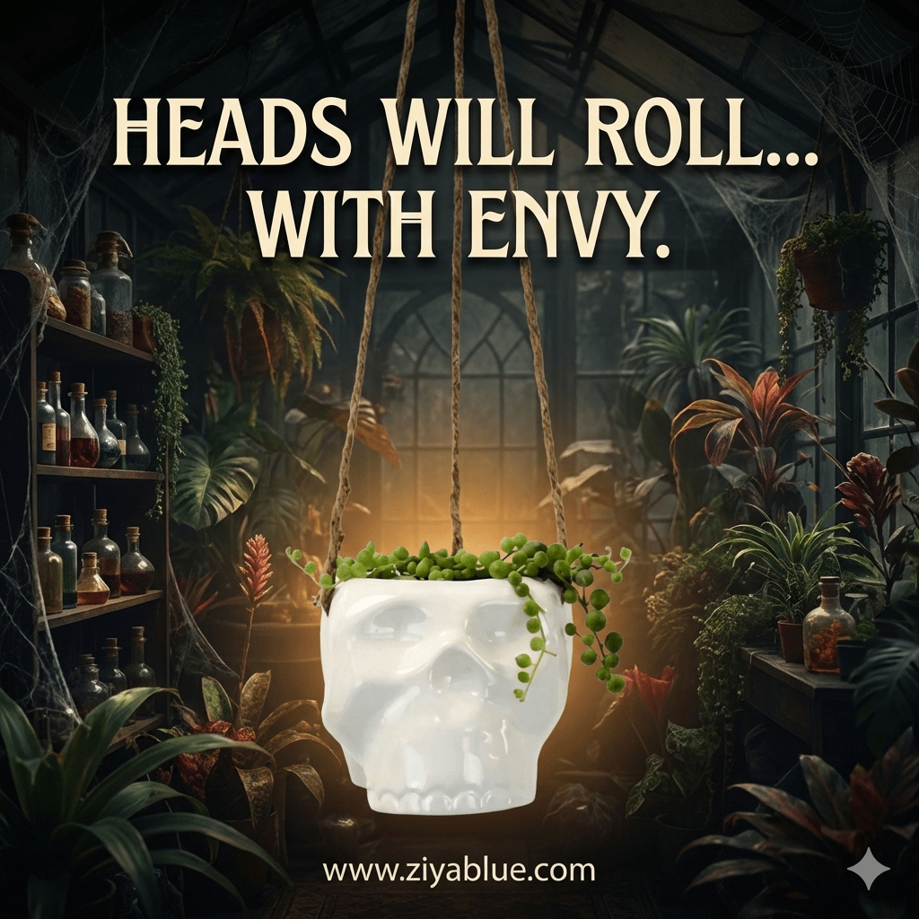 Haunted Hanging Skull Pot - Ziya Blue
