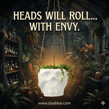 Haunted Hanging Skull Pot - Ziya Blue