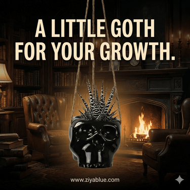 Haunted Hanging Skull Pot - Ziya Blue