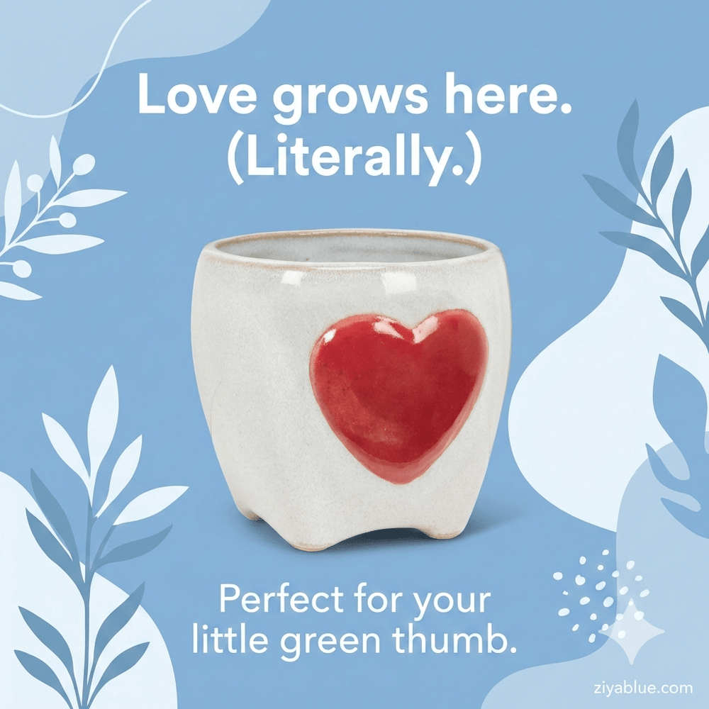 Heart Ceramic Planter — 2.5" Mini with Deep‑Red Heart - Ziya Blue