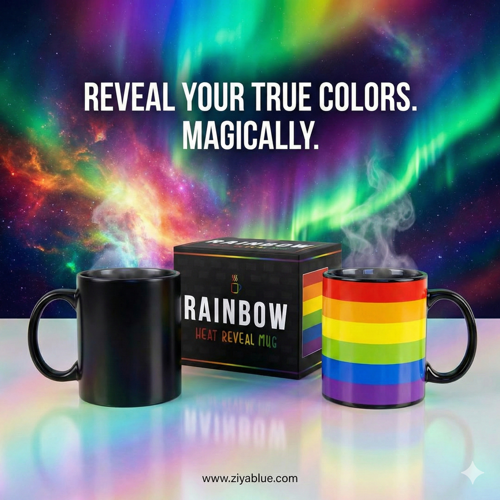 Heat Reveal Rainbow Mug: Transforming Colorful Delight ☕🌈 - Ziya Blue