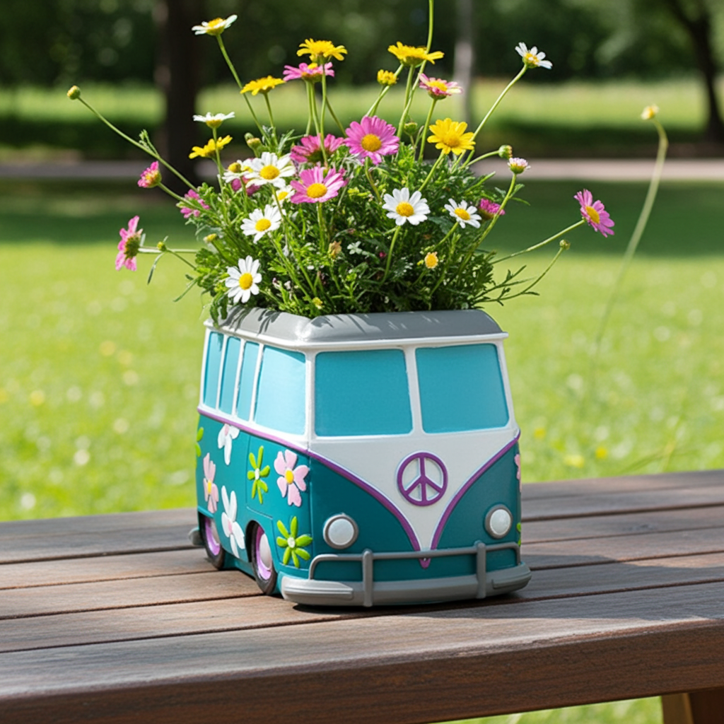 🚌 Hippie Van Flower Planter - Ziya Blue