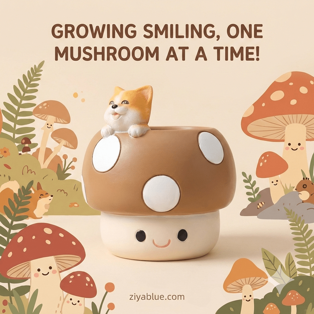 Kawaii Mushroom Animal Planter - Succulent Pot 🍄 - Ziya Blue