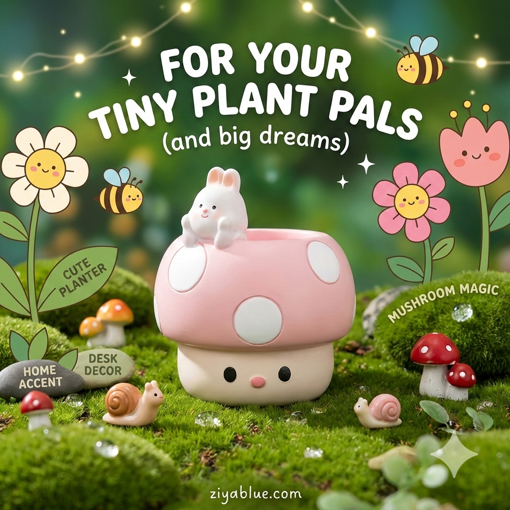 Kawaii Mushroom Animal Planter - Succulent Pot 🍄 - Ziya Blue