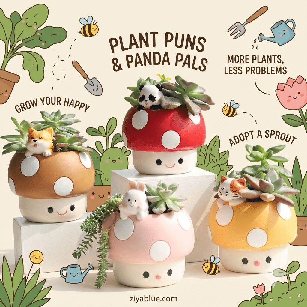 Kawaii Mushroom Animal Planter - Succulent Pot 🍄 - Ziya Blue