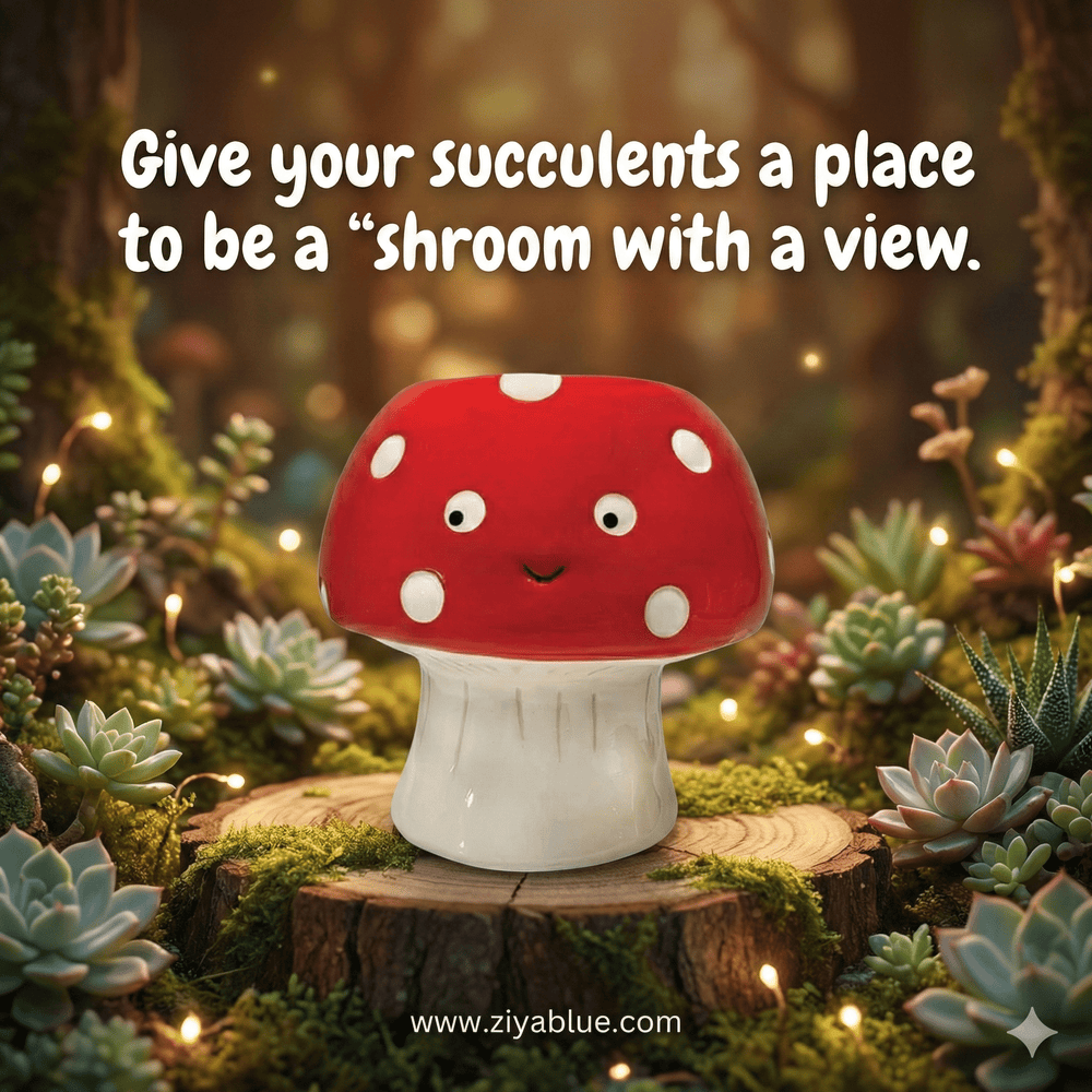 Kawaii Mushroom Planter - Small - Ziya Blue