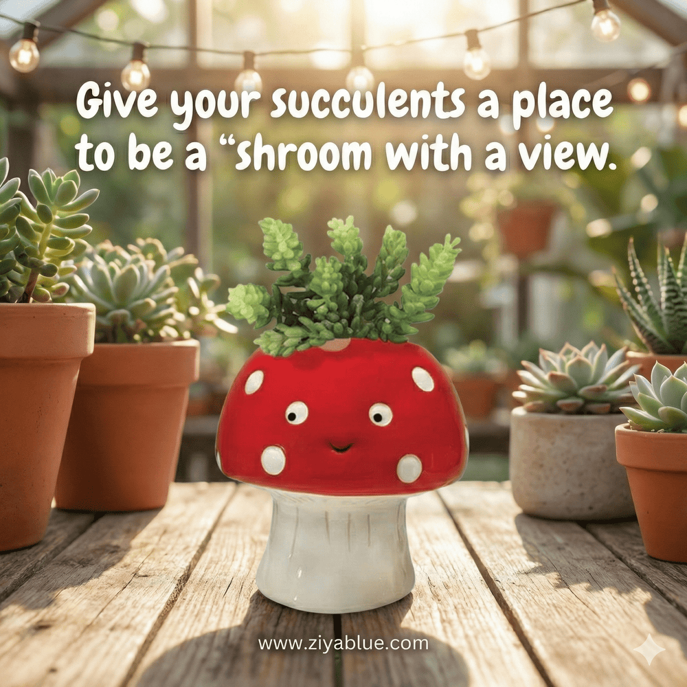 Kawaii Mushroom Planter - Small - Ziya Blue