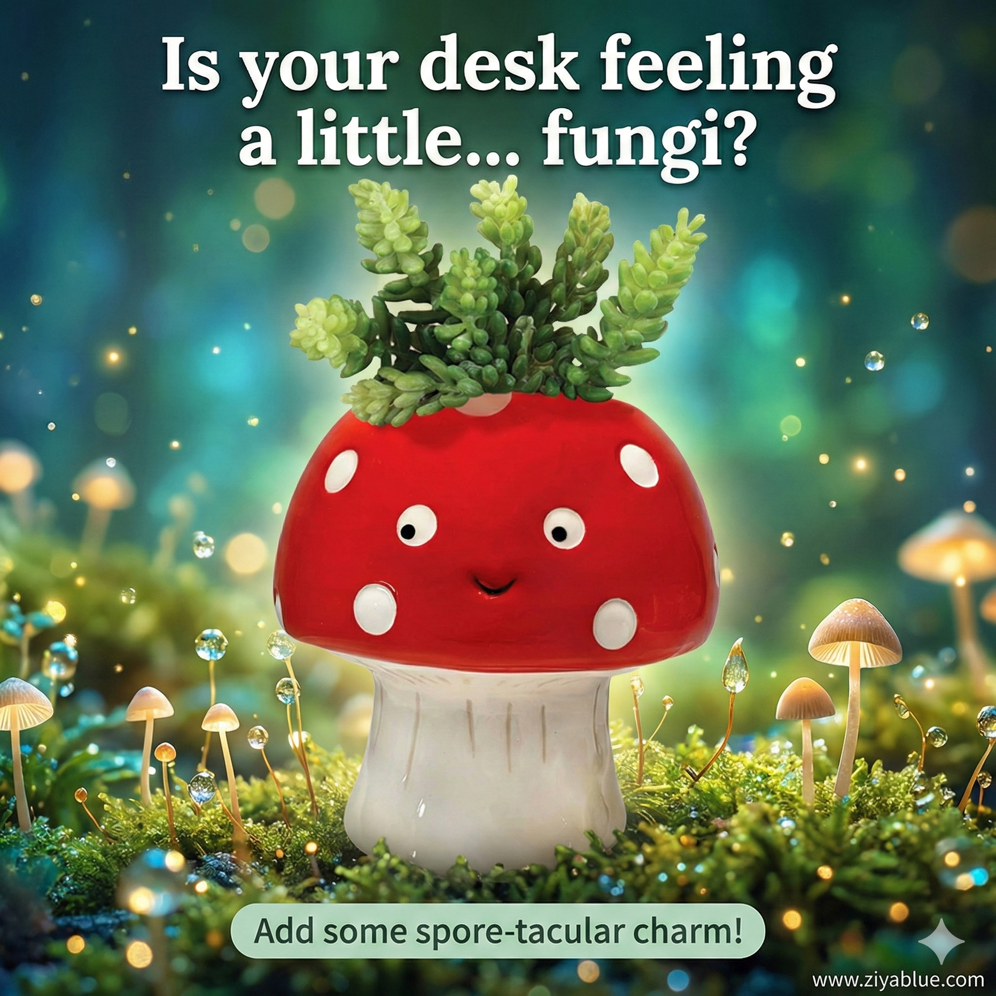 Kawaii Mushroom Planter – Small Ceramic Pot (Cottage Core Cutie) - Ziya Blue