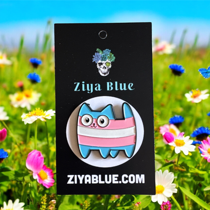 Kawaii Trans Cat Enamel Pin - Ziya Blue