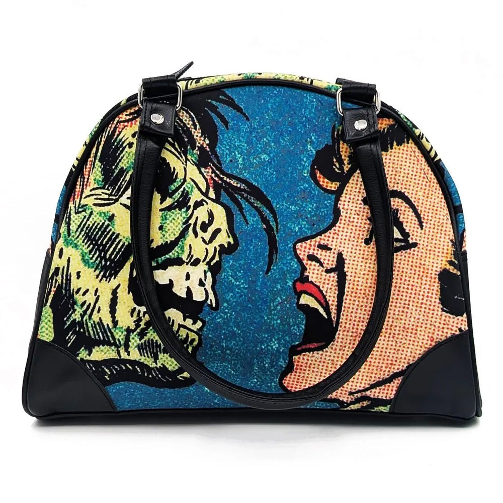 Kiss of Death Zombie Bowler Purse – Retro Horror Pop Art Bag - Ziya Blue