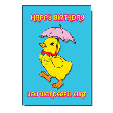 Kitsch Duck with Umbrella Greetings Card - Ziya Blue