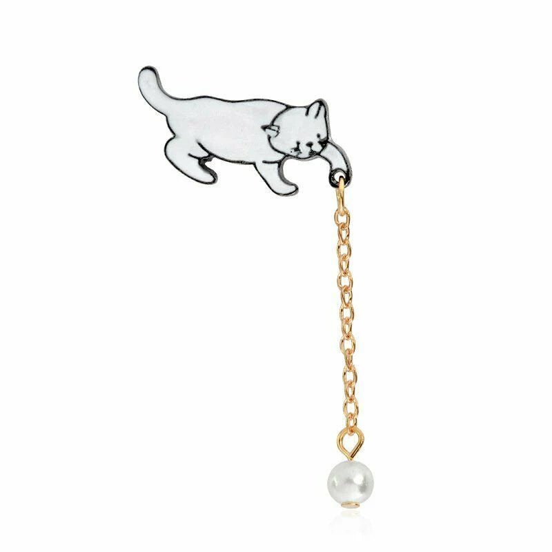 Kitty With Chain Pearl Pin - Ziya Blue