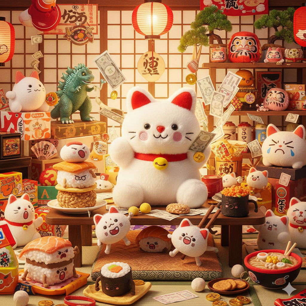 Kota Lucky Cat Palm Pal | Mini Maneki-Neko Plush Toy | 3.5" - Ziya Blue