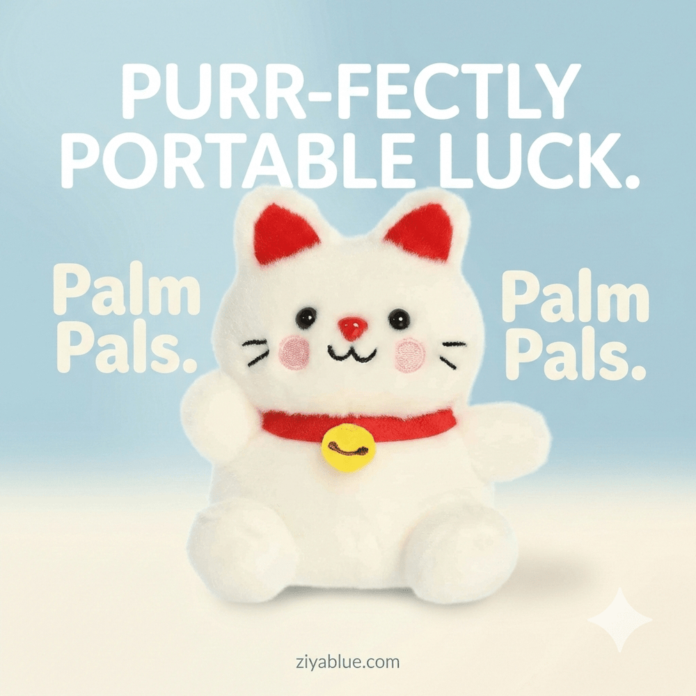 Kota Lucky Cat Palm Pal | Mini Maneki - Neko Plush Toy | 3.5" - Ziya Blue