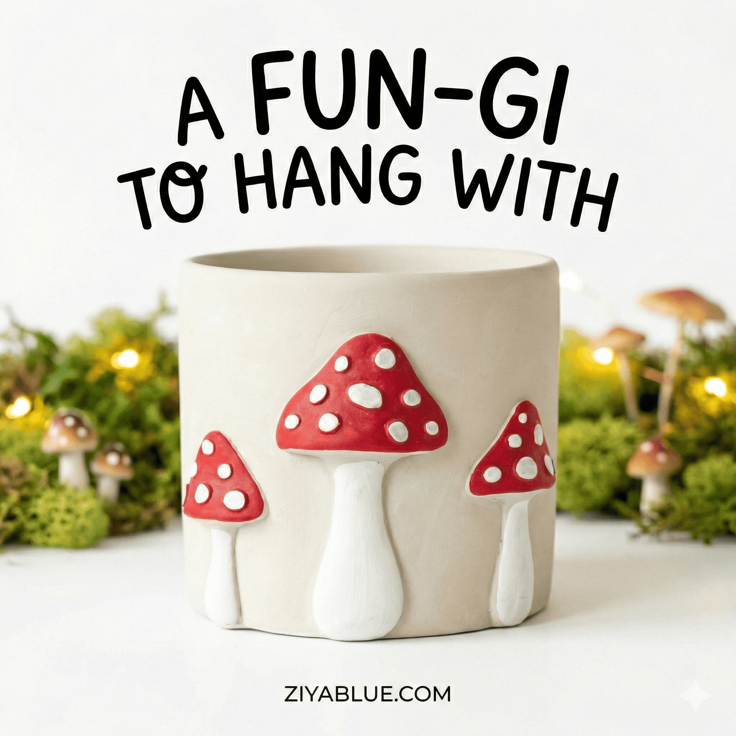 Large Dot Mushroom Planter — Cement Mushroom Pot (6.5") - Ziya Blue