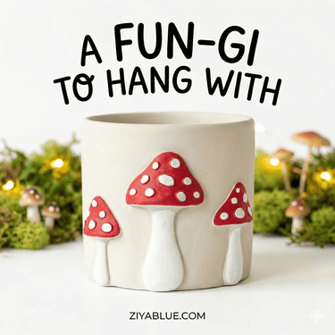 Large Dot Mushroom Planter — Cement Mushroom Pot (6.5") - Ziya Blue