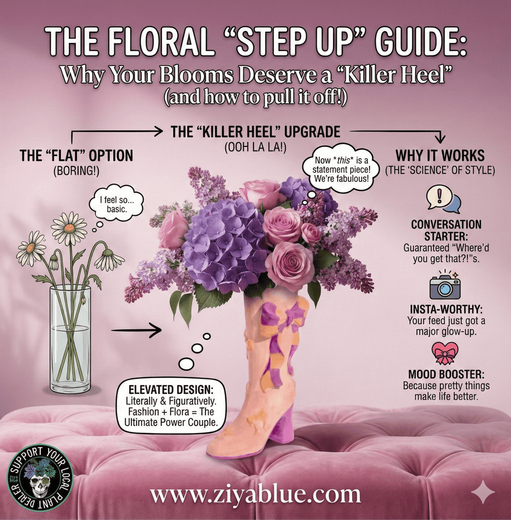 Large Ribbon Bow Heeled - Boot Ceramic Vase 🎀 - Ziya Blue