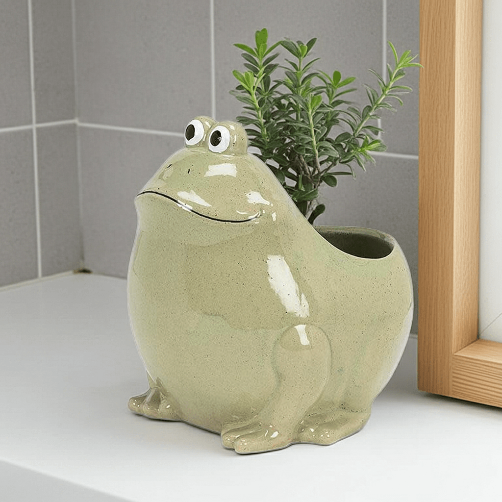 Large Sitting Frog Planter, 6.5" H - Ziya Blue