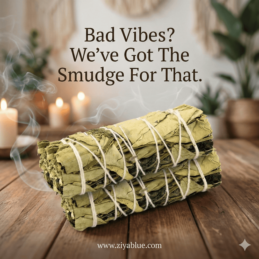 Lemon Balm & Peppermint Smudge Stick | 4" Uplifting & Refreshing Ritual Bundle - Ziya Blue