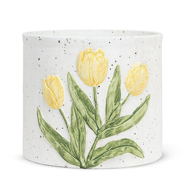 Lg Planter w/ Yellow Tulip - Ziya Blue