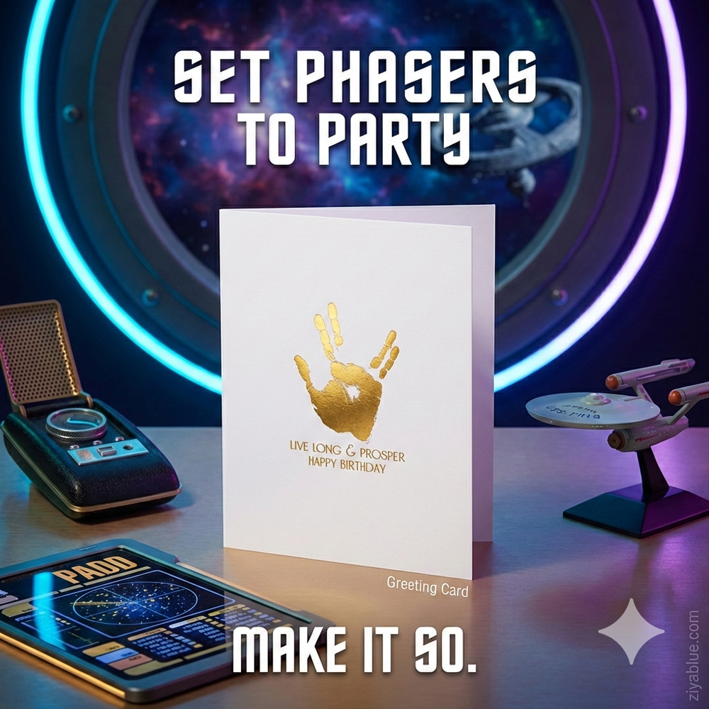 "Live Long & Prosper" Birthday Card | Sci - Fi Greeting Card | Eco - Friendly A2 - Ziya Blue